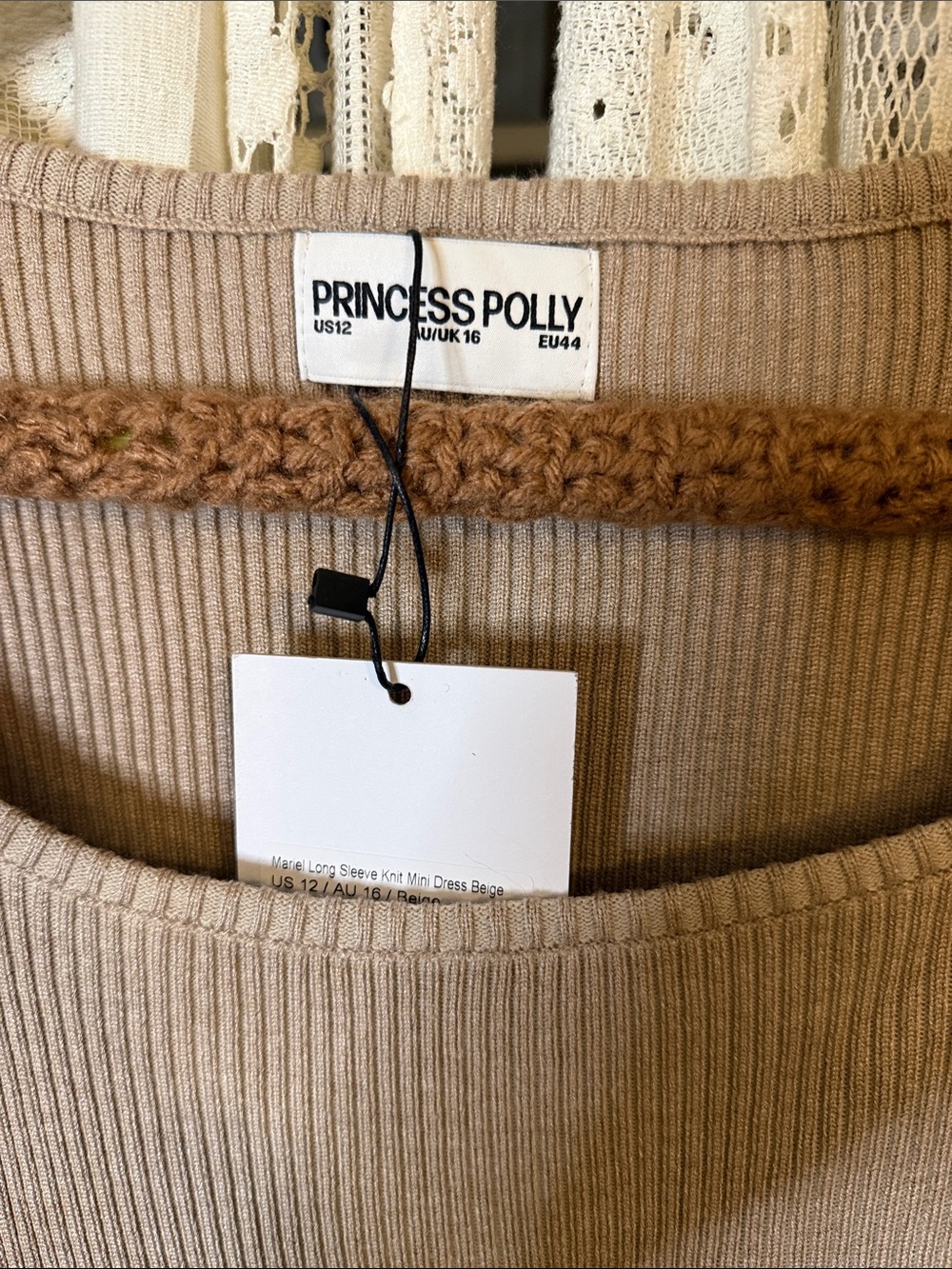 Princess Polly Taupe Ribbed Scoop Neck Dress with Flared Sleeves - Picture 2 of 7